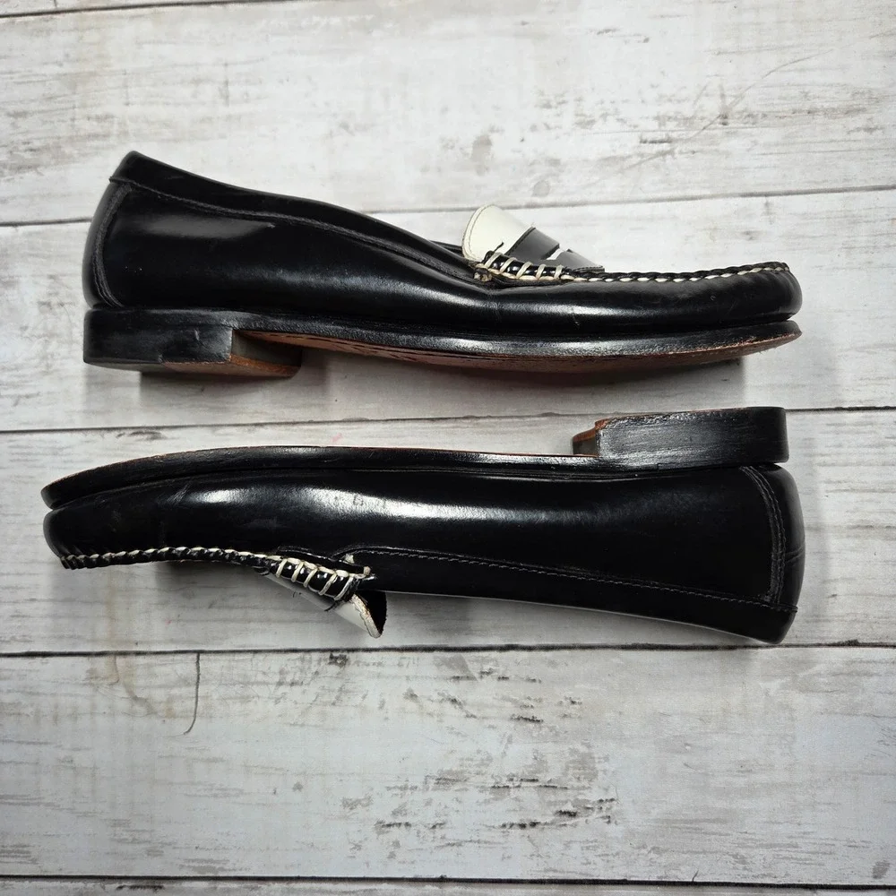 Bass Ziggy Weejuns Penny Loafers Two Tone Women 7M Black White Leather Slip On